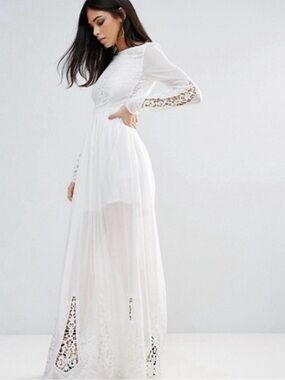 NWT Gypsy The Jetset Diaries White Lace Maxi Dress with Sheer Overlay Sz XS
